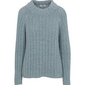 Callidae Womens The Cashmere Boyfriend Crew Sweater Small Blue Eggshell FA NWT